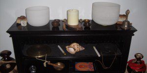 Singing bowls and conch shell Singing bowls and conch shell