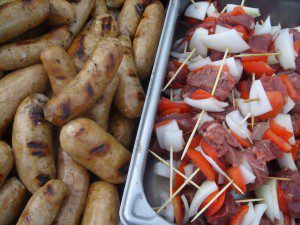 Saussages and beef skewers Saussages and beef skewers