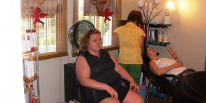 Jo being tired while Erin is getting her hair washed Erin gettign her hair washed