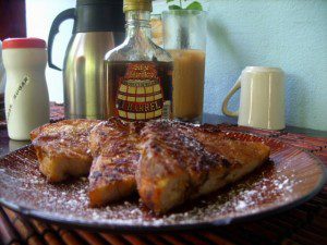 French toast with One Barrel Rum Syrup Changes in Latitudes Bed and Breakfast Belize