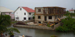 High water at seawall across the canal Tropical Storm Matthew