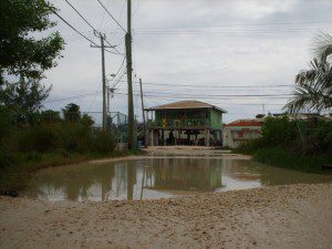 Puddle at the front of our road Tropical Storm Matthew Ambergris Caye Belize