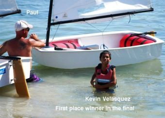 Kevin. The winner Optimist-class dinghy