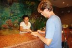 Paul gettign our room keys belize accommodation