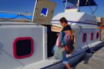 Pina boarding the boat san pedro belize water taxi
