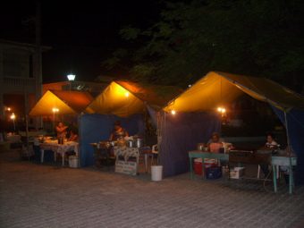 Food stands in Central park at night